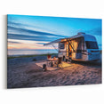 Beachside Camper at Sunset - Tranquil Coastal Camping Wall Art Print