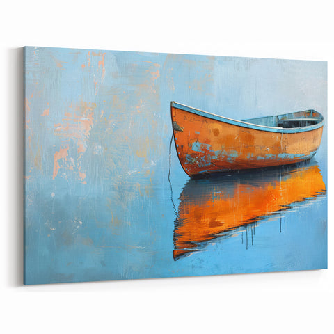 Vibrant Orange Rowboat Art - Modern Nautical Decor for Bold Spaces