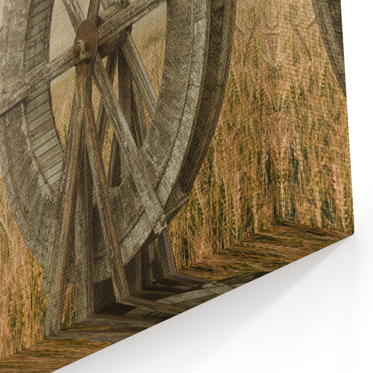 Rustic Windmill in Wheat Field - Tranquil Canvas Print