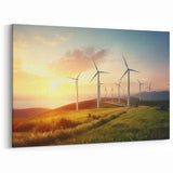 Modern Wind Turbines at Sunset - Serene Landscape Canvas Print