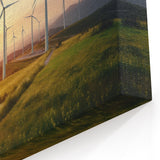 Modern Wind Turbines at Sunset - Serene Landscape Canvas Print