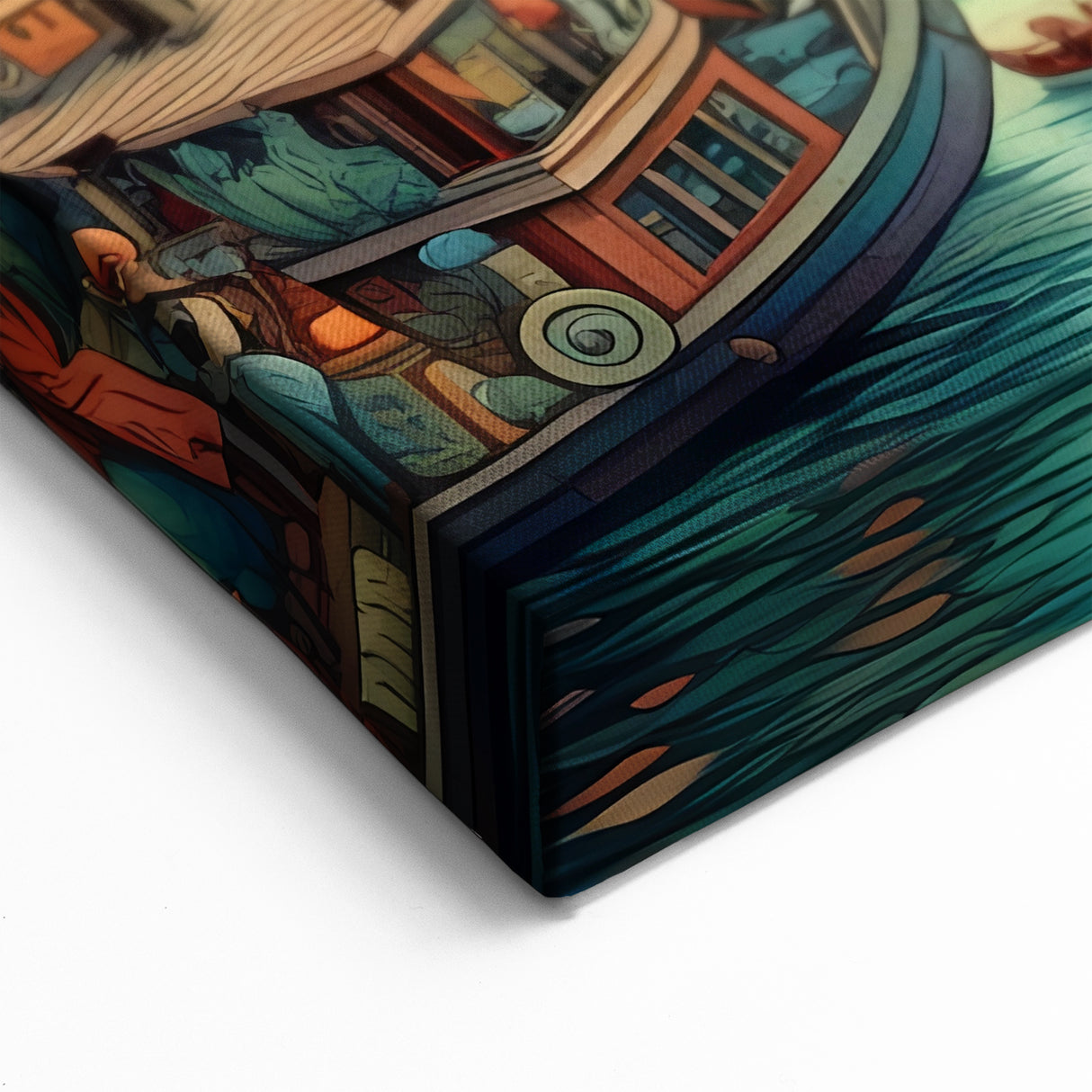 Whimsical Harbor Town & Windmill - Colorful Fantasy Canvas Art