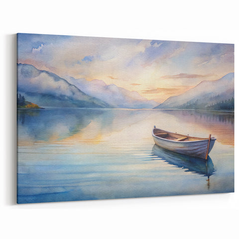 Peaceful Mountain Lake Rowboat Art - Tranquil Nautical Decor