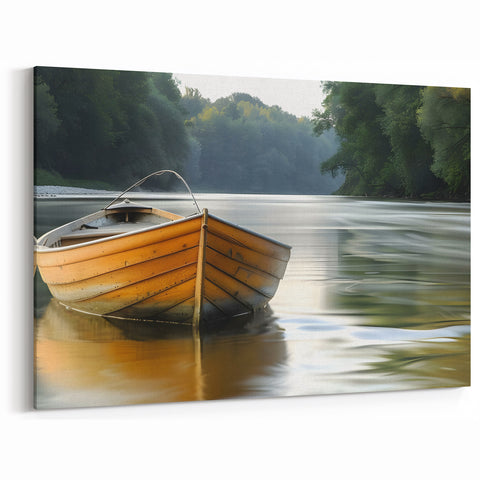Tranquil River Rowboat Art - Serene Nautical Decor for Peaceful Homes