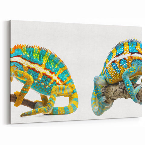 Dual Chameleon Wall Art - Vibrant Reptile Wildlife Canvas Print