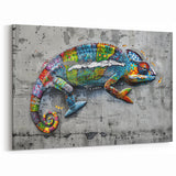 Urban Chameleon Wall Art - Vibrant Graffiti Reptile Canvas Print
