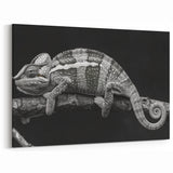 Black and White Chameleon Wall Art - Monochrome Reptile Canvas Print