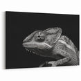 Dramatic Chameleon Close Up Wall Art - Black and White Canvas Print