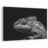 Dramatic Chameleon Close Up Wall Art - Black and White Canvas Print