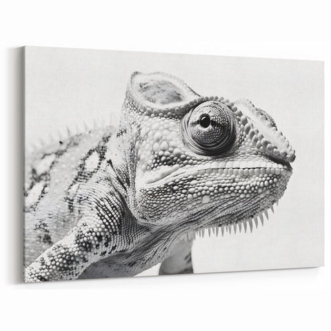 Monochrome Chameleon Wall Art - Black and White Reptile Canvas Print