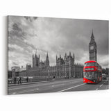 Service Vehicles Wall Art - Red Bus with Big Ben Monochrome Canvas Print
