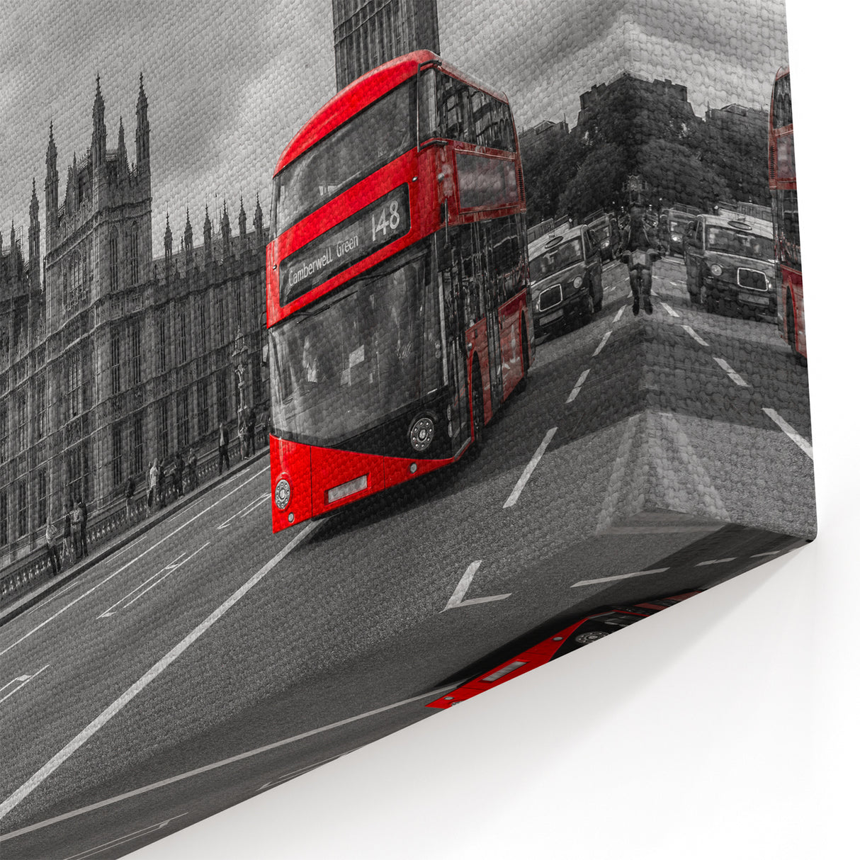Service Vehicles Wall Art - Red Bus with Big Ben Monochrome Canvas Print