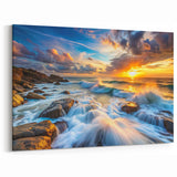Sunset Waves and Rocks – Vibrant Ocean Landscape Rock Wall Art