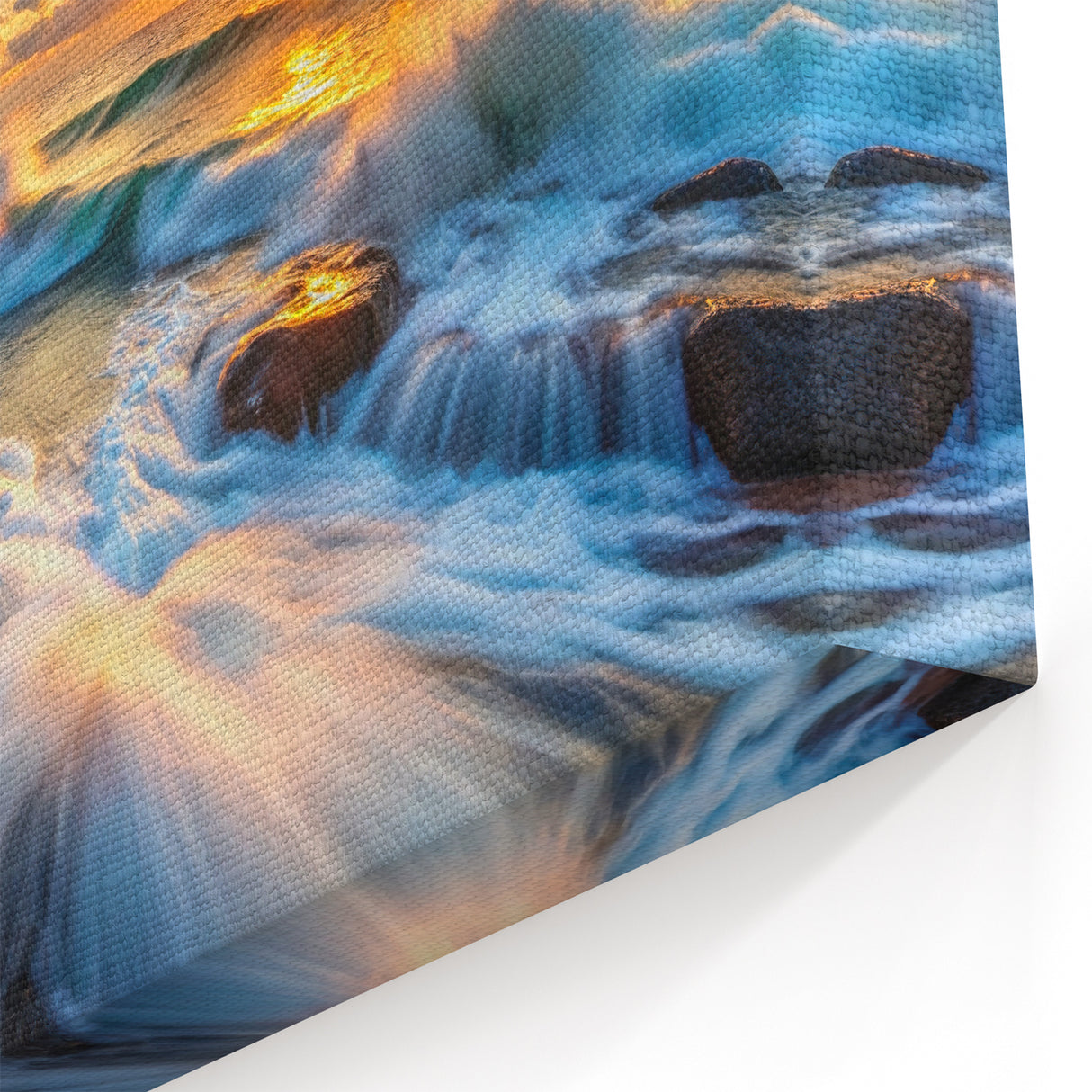 Sunset Waves and Rocks – Vibrant Ocean Landscape Rock Wall Art