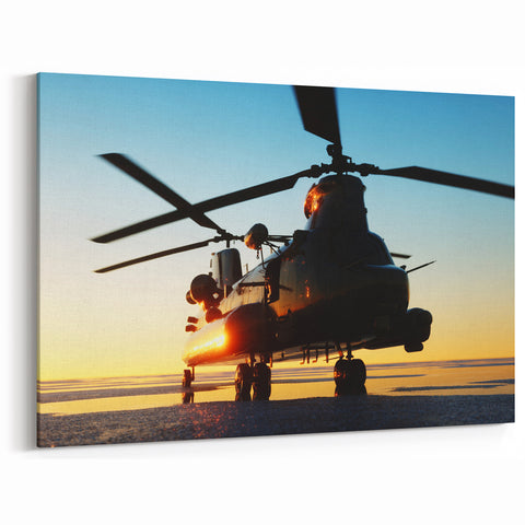Chinook Helicopter at Sunset Wall Art: Aviation Canvas Prints for Decor