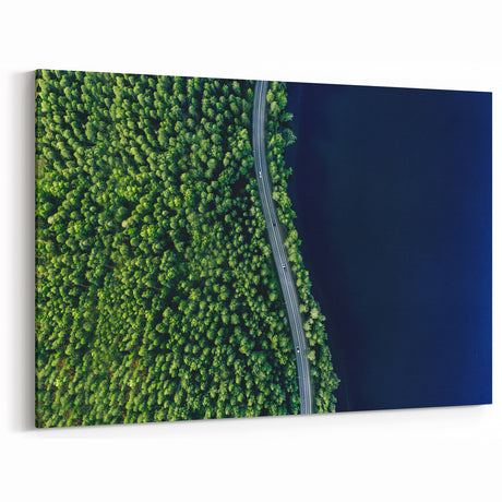 Scenic Forest Road Aerial Art - Serene Nature Drive Canvas - Green Decor