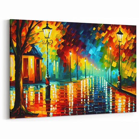 Vibrant Night Street Art - Colorful Urban Lamp Canvas - Expressive Decor