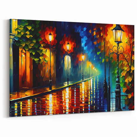 Colorful Night Street Art - Radiant Urban Lamp Canvas - Vibrant Decor