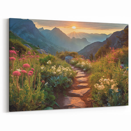 Sunlit Mountain Pathway Art - Vibrant Nature Trail Canvas Print