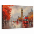 Autumn London Street Art - Red Buses & Big Ben Canvas Painting