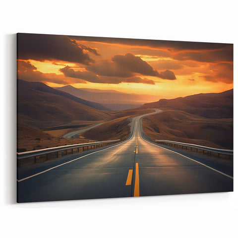Sunset Desert Highway - Winding Road Through Golden Sands Photography