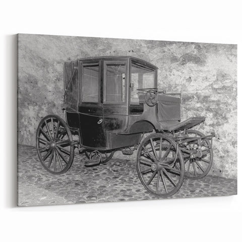 Service Vehicles Wall Art - Vintage Horse-Drawn Carriage Monochrome Print