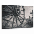 Service Vehicles Wall Art - Rustic Wagon Wheel Close-Up Monochrome Print
