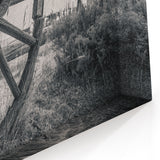 Service Vehicles Wall Art - Rustic Wagon Wheel Close-Up Monochrome Print