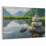 Balanced Stones by the Lake – Nature Rocks Landscape Rock Wall Art