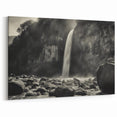Misty Waterfall with Rocks – Dramatic Black and White Rock Wall Art