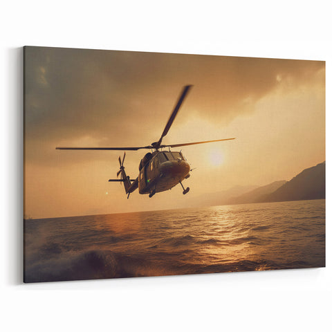 Sunset Helicopter Wall Art - Aviation Canvas Print for Timeless Decor