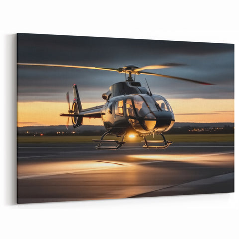 Evening Helicopter Flight Wall Art - Sleek Aviation Canvas Print