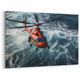 Rescue Helicopter Over Ocean Wall Art - Dynamic Aviation Canvas Print