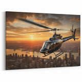 City Skyline Helicopter Wall Art - Elegant Aviation Canvas Print