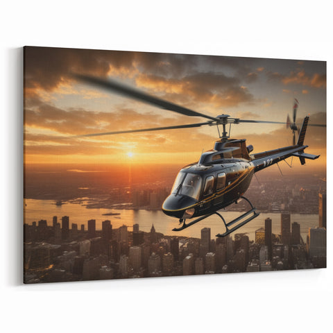 City Skyline Helicopter Wall Art - Elegant Aviation Canvas Print