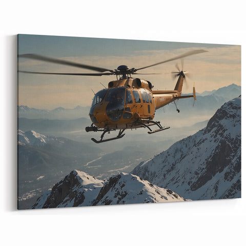Snow-Capped Mountains Helicopter Wall Art - Bold Aviation Print