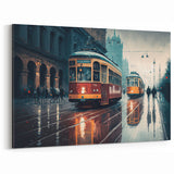 Urban Rainy Day Tram Wall Art - Vintage Service Vehicle Print