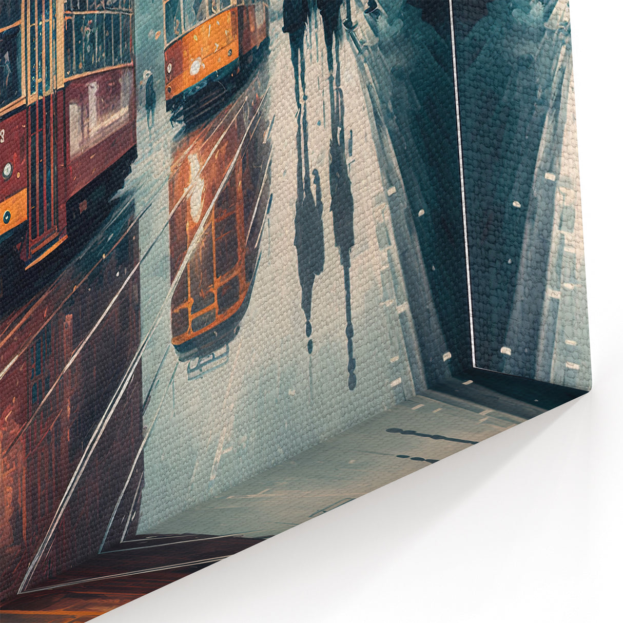 Urban Rainy Day Tram Wall Art - Vintage Service Vehicle Print