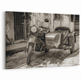 Vintage Motorcycle with Sidecar Art - Rustic Black and White Canvas Print