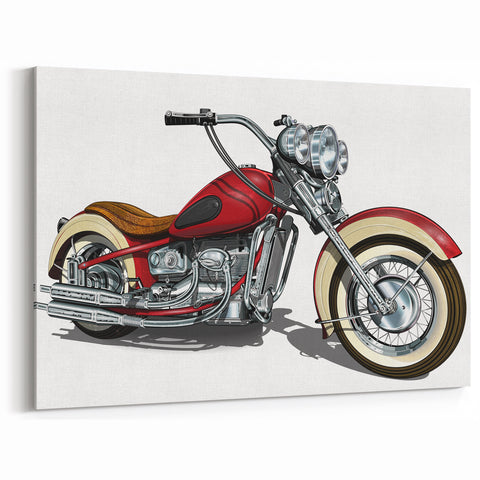 Custom Motorcycle Artwork - Retro Red Bike Illustration Canvas Print