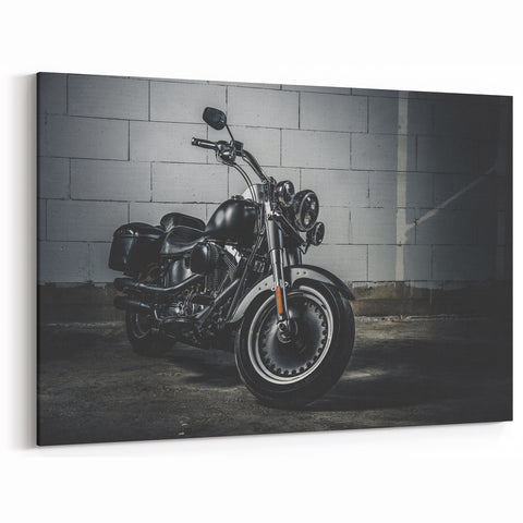 Sleek Black Motorcycle Wall Art - Modern Industrial Canvas Print