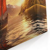 Viking Longship at Sunset Wall Art | Epic Nautical Canvas for History Lovers