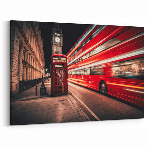 London Nightlife Red Bus Wall Art - Dynamic Service Vehicle Print