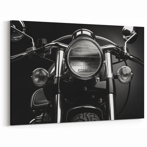 Classic Motorcycle Canvas - Monochrome Headlight Art Print