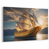 Golden Voyage Elegance - Nautical Canvas Art | Luxurious Sailboat Print