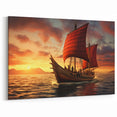 Viking Sunset Voyage - Nautical Canvas Art | Red Sailboat Print