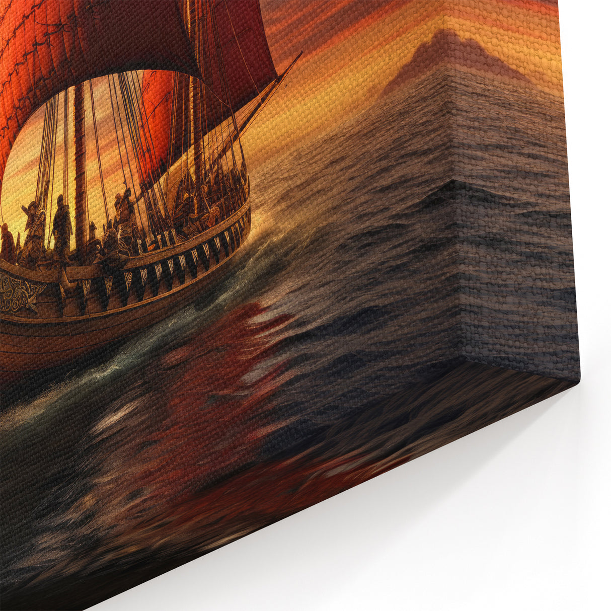 Viking Sunset Voyage - Nautical Canvas Art | Red Sailboat Print