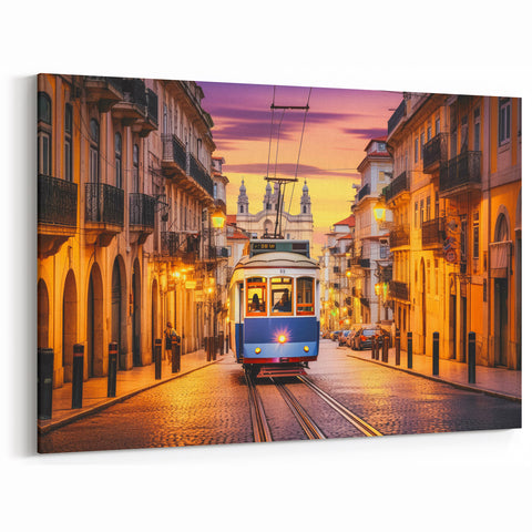 Vintage Service Vehicles Wall Art - Classic Tram at Sunset Canvas Print