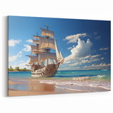 Tropical Shores Adventure - Nautical Canvas Art | Sailboat on Beach
