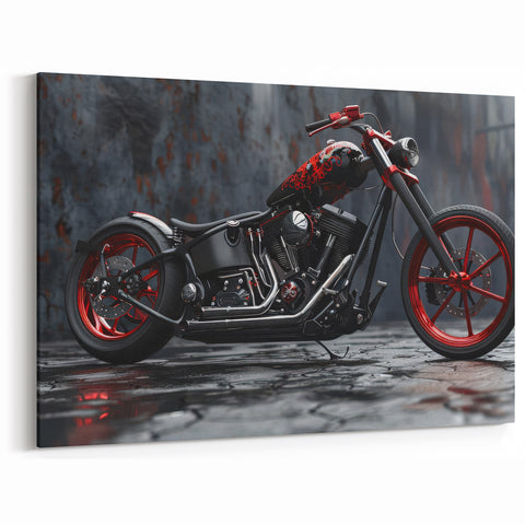 Custom Motorcycle Artwork - Red and Black Chopper Wall Art Print